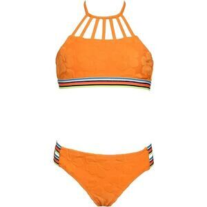 Hobie Bikini Hi Neck Cropped Halter & Banded Bottom Swimsuit Girls size 12 New